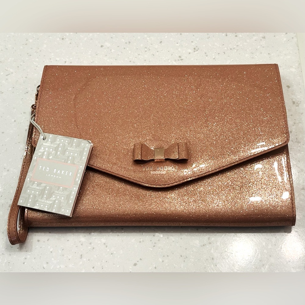 Ted Baker London Rose Gold Glitter Bow Envelope Pouch Clutch Wristlet Nordstrom